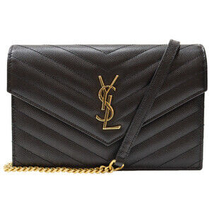 SAINT LAURENT Envelope Chain Shoulder Bag Black Leather Shoulder Bag